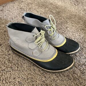 Sorel Gray and Black Boots with Yellow Highlights